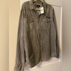 Buffalo David Bitton Men’s Gray Plaid Button Down Causal Shirt.  NWT XXL